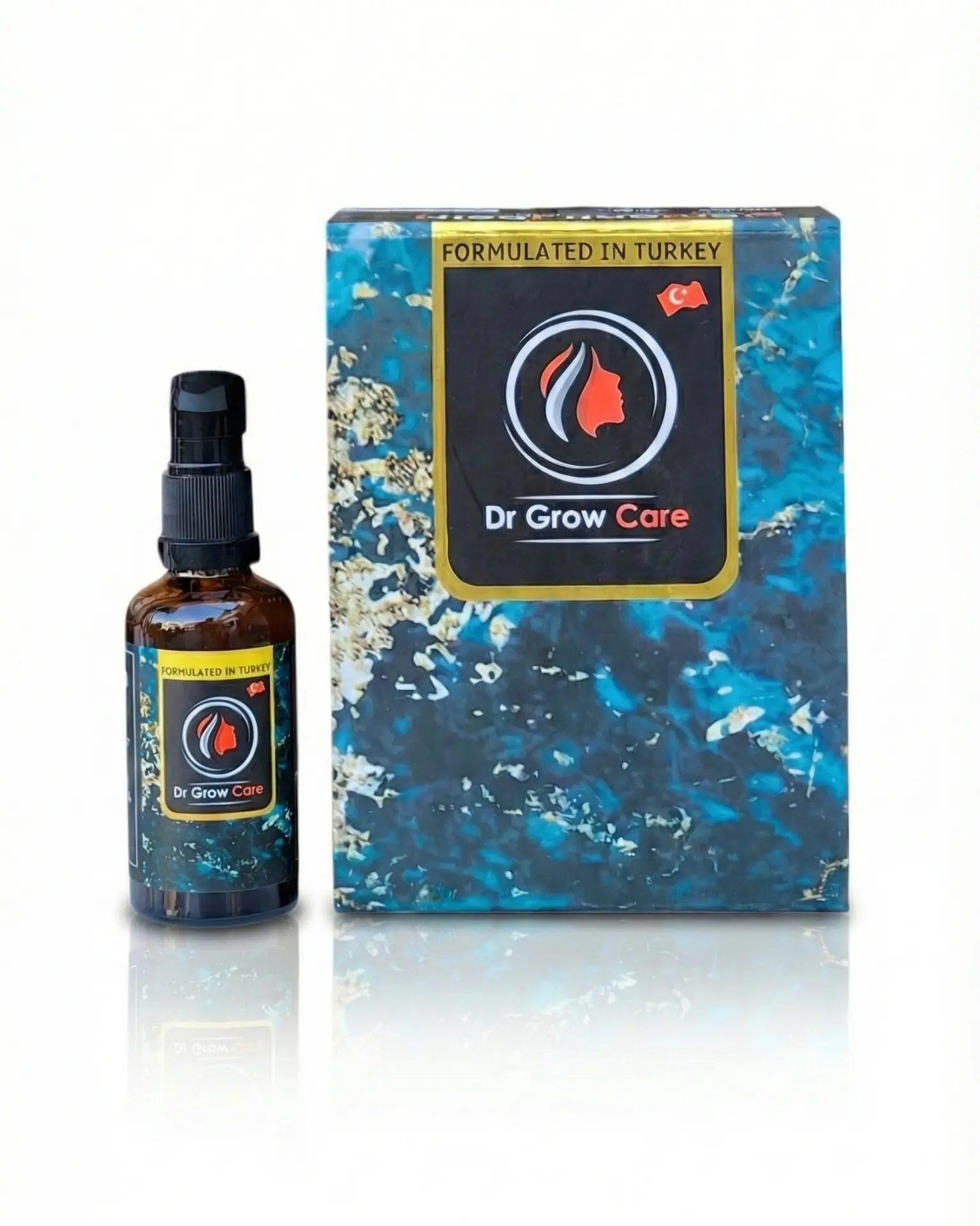 Dr Grow Care hair serum bottle with premium box packaging, formulated in Turkey having Redensyl 3% for hair growth and scalp nourishment