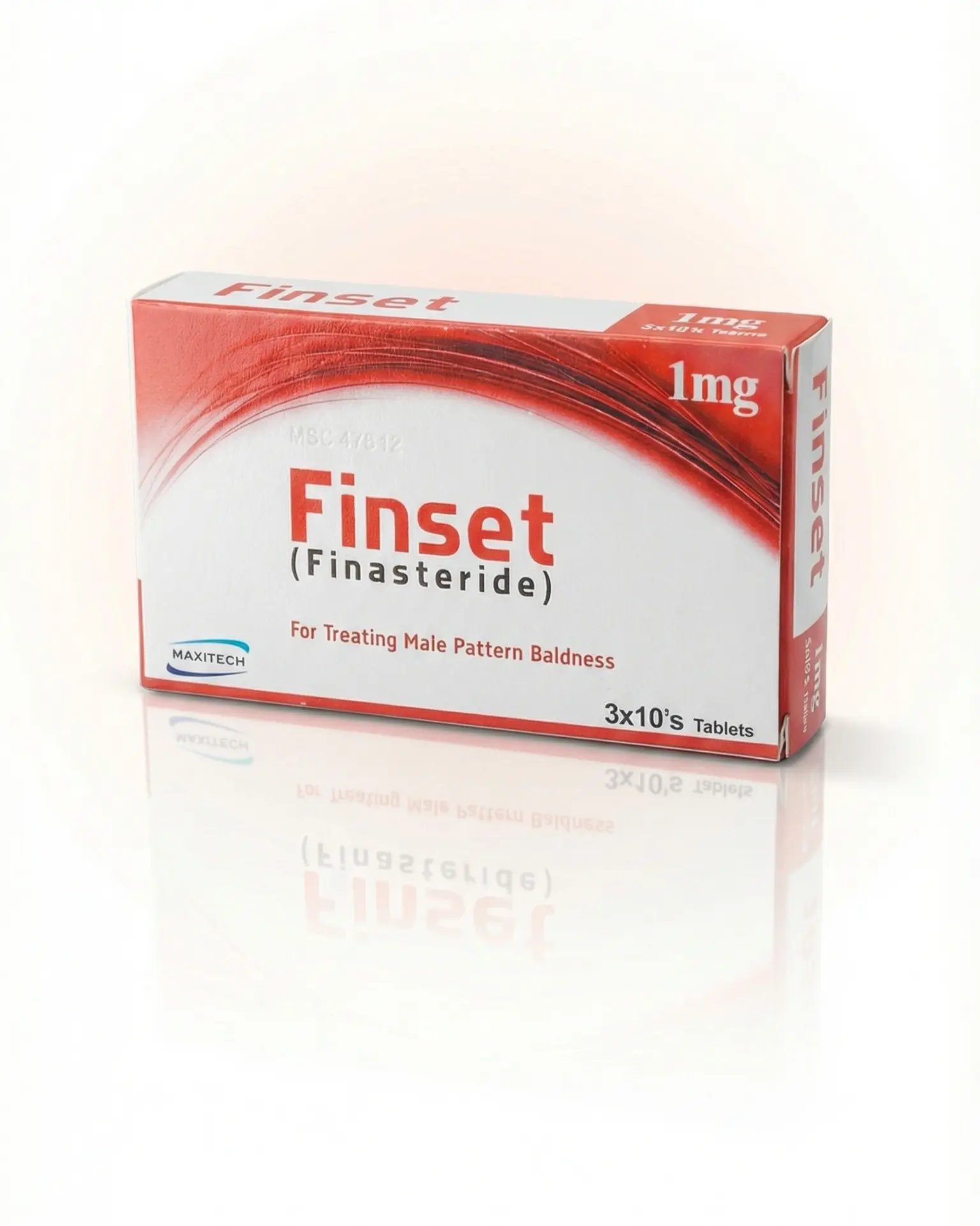 Finset finasteride 1mg tablet box for treating male pattern baldness and hair loss control