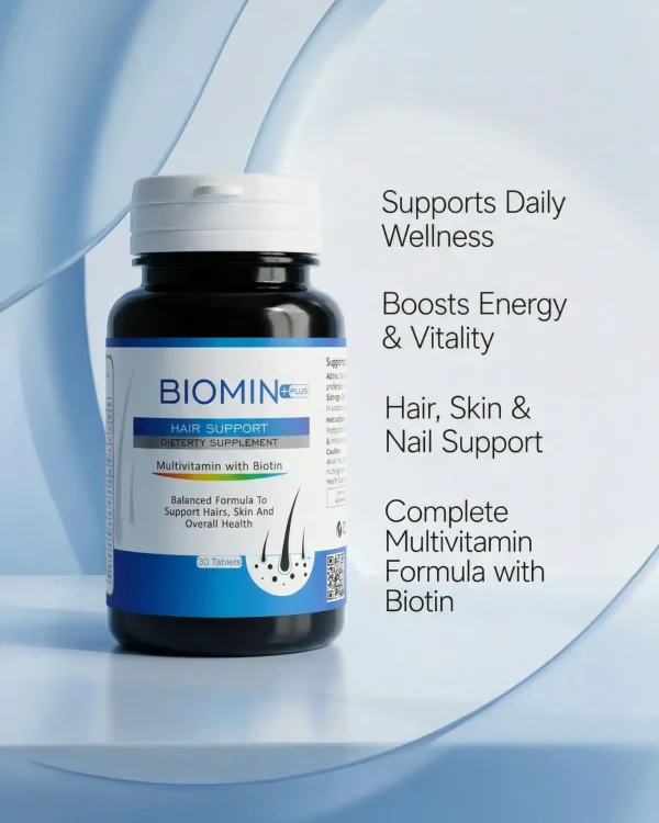 Biomin Plus Tablets hair support dietary supplement with biotin for stronger hair, skin support, and overall health