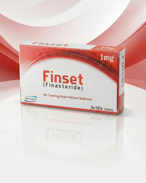 Finset finasteride 1mg tablet box for treating male pattern baldness and hair loss control