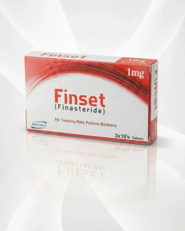 Finset finasteride 1mg tablet box for treating male pattern baldness and hair loss control