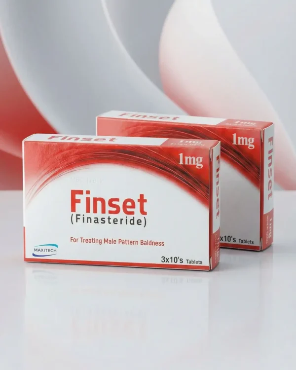 Finset finasteride 1mg tablet box for treating male pattern baldness and hair loss control