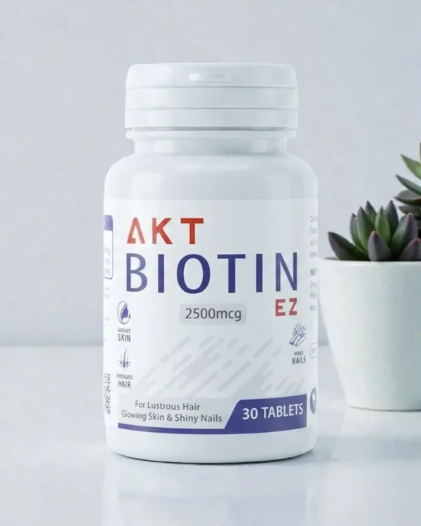 AKT biotin 3 AKT Biotin EZ tablets 2500mcg bottle for healthy hair growth, glowing skin, and strong nails