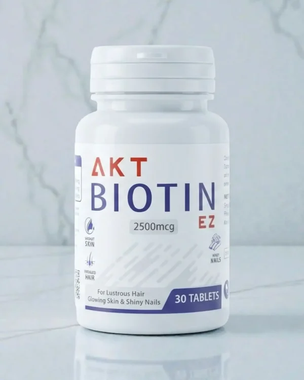AKT biotin 5 AKT Biotin EZ tablets 2500mcg bottle for healthy hair growth, glowing skin, and strong nails