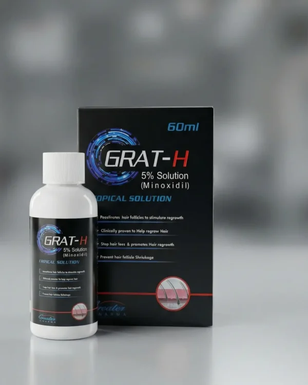 GRAT-H minoxidil 5% topical solution bottle and box for hair regrowth and reducing hair loss