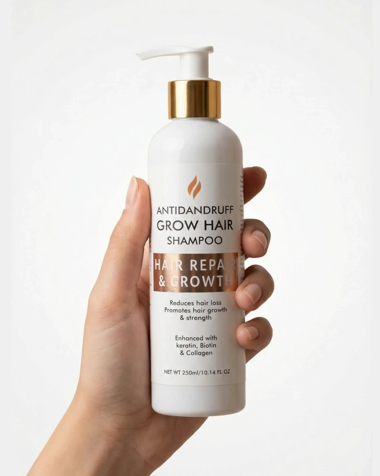 Anti-dandruff grow hair shampoo bottle and box for hair repair, hair growth, and reduced hair fall