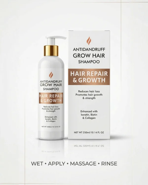 Grow hair shampoo 2 Anti-dandruff grow hair shampoo bottle and box for hair repair, hair growth, and reduced hair fall