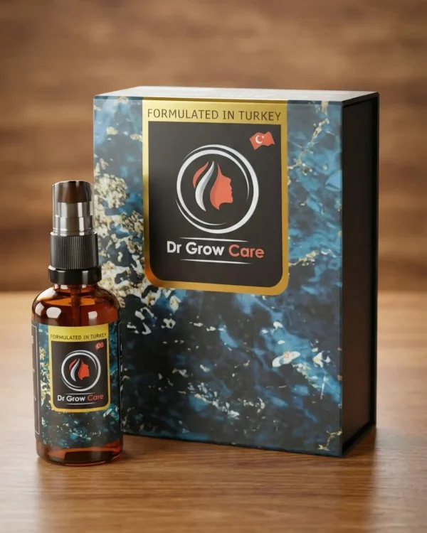 Dr Grow Care hair serum bottle with premium box packaging, formulated in Turkey having Redensyl 3% for hair growth and scalp nourishment