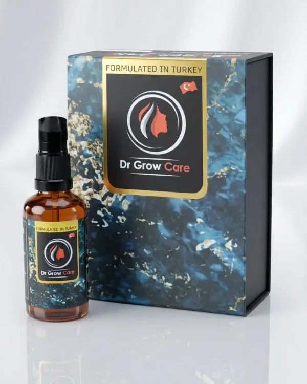 Dr Grow Care hair serum bottle with premium box packaging, formulated in Turkey having Redensyl 3% for hair growth and scalp nourishment